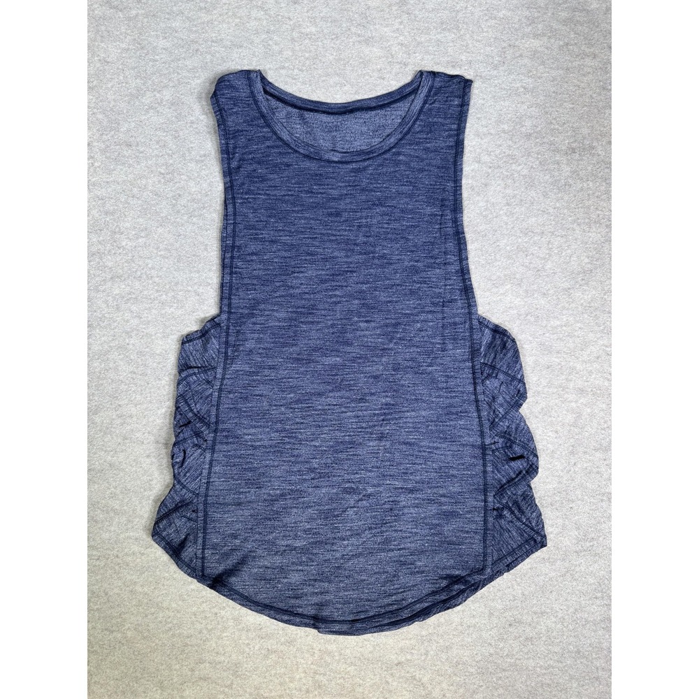 Lululemon Tank Top Womens Medium Blue Scoop Neck Ruched Sides Yoga Athletic